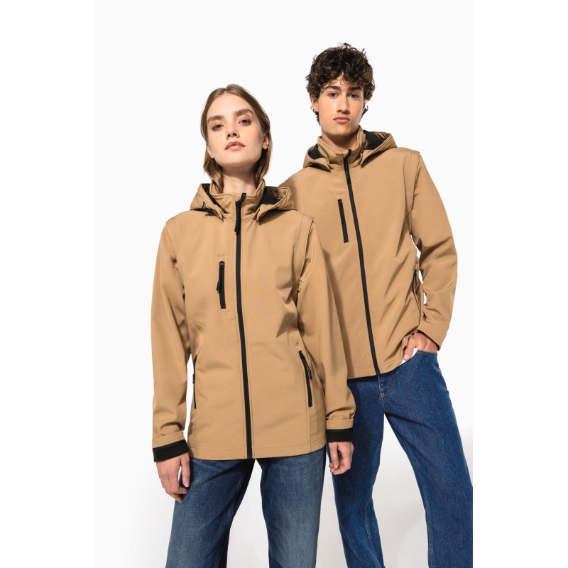 Veste Softshell 3 couches à capuche avec manches amovibles unisexe